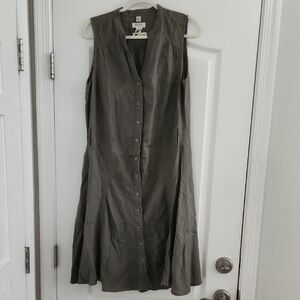 Melvin European Designer Linen Sleeveless Button-Down Midi Dress - Olive